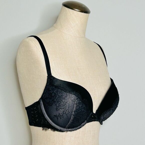 Victoria’s Secret Very Sexy Black Lace Corset Push-Up Bra size 32DD - Picture 3 of 15